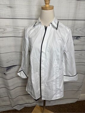 Taylor White Button-Down Shirt with Black Trim